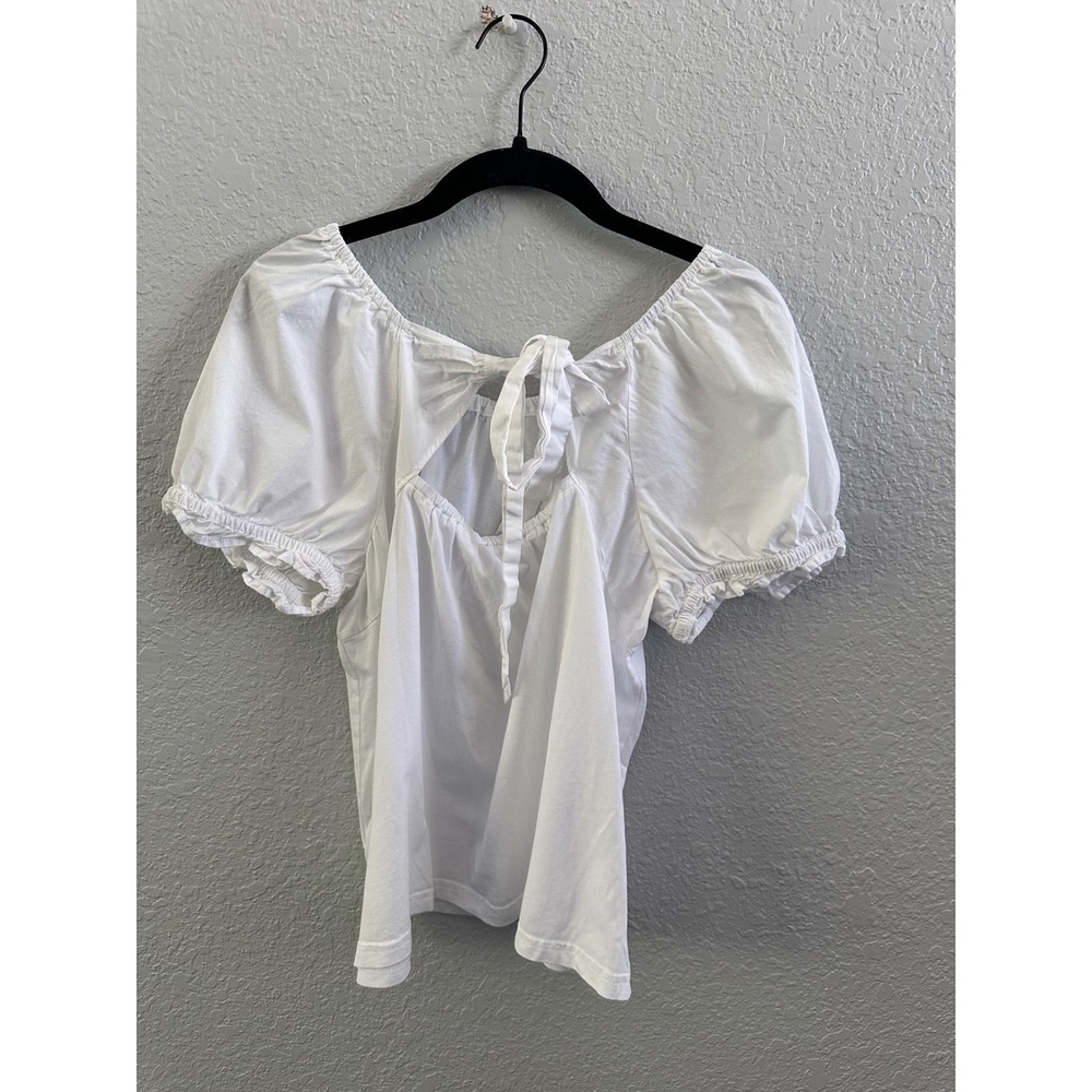 J.Crew White Cotton Poplin Tie-Back Peasant Blouse BQ131 Puff Sleeve Medium
